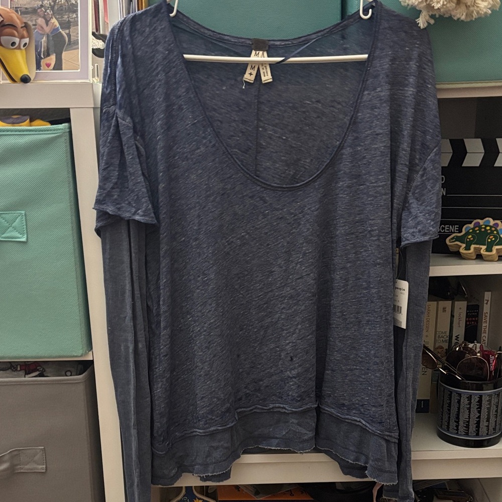 Free People Deep Blue Long Sleeve Tee